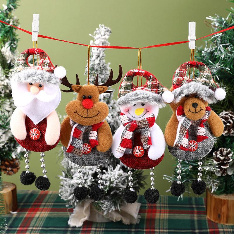 4pcs Random Style Christmas Plush Doll Ornaments Santa Claus Snowman Elk Pendant Xmas Tree Hanging Decorations Festive Party