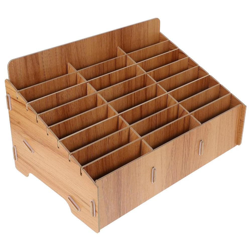 12/24/36 Grids Mobile Phone Storage Basket Portable Multi-grid Wooden Pen Stand Classroom