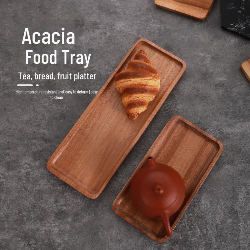 Acacia Wood Food Tray with Resin Marble Coaster - Perfect for Serving Tea, Bread, Fruit and Dinner