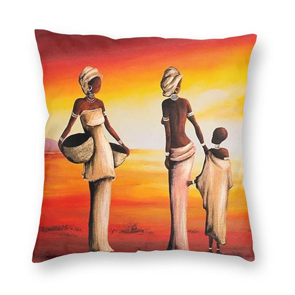 African Sunset Scene And Elephants Square Pillowcase Pillow Cover Cushion Throw Pillow for Home Sofa Living Room