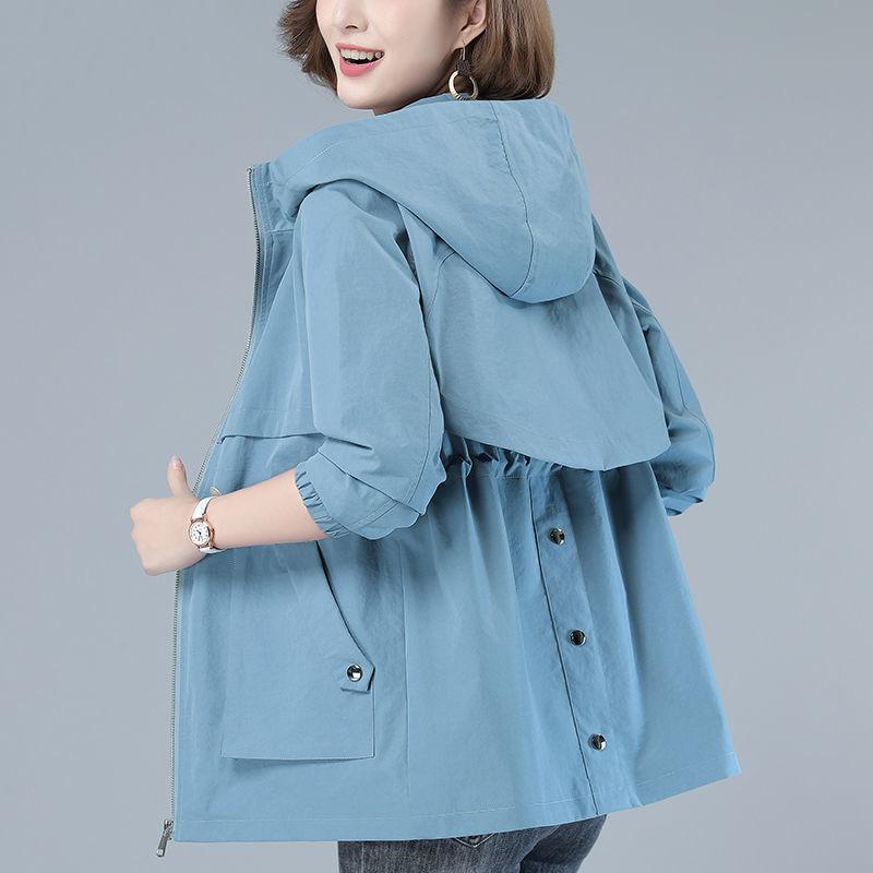 Свободное пальто Женское 4XL Повседневная куртка для мам Весна Осень Куртка Женская Хаки С Капюшоном Ветровка Верхняя Одежда Женская