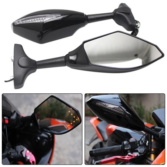 2Pcs Motorcycle Handlebar Mount Rearview Mirror with LED Turn Signal Lights