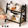 1Pc 2-layer Kitchen Cup Holder Bedroom Storage Rack Work Display Rack Vine Weaving Storage Rack