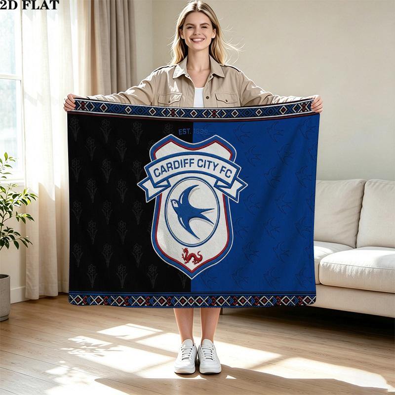 Фланелевое одеяло с принтом Cardiff City FC Высококачественное Теплое Удобное Покрытие для Всех Сезонов Идеально для Подарков Домашний Декор