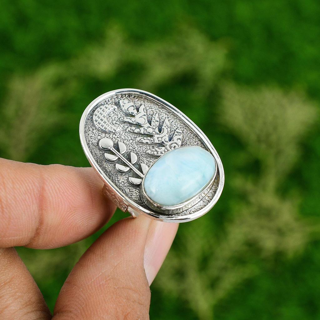 Подарок на день рождения для нее Натуральный ларимар Кольцо-обещание с регулируемым размером Серебро 925 пробы