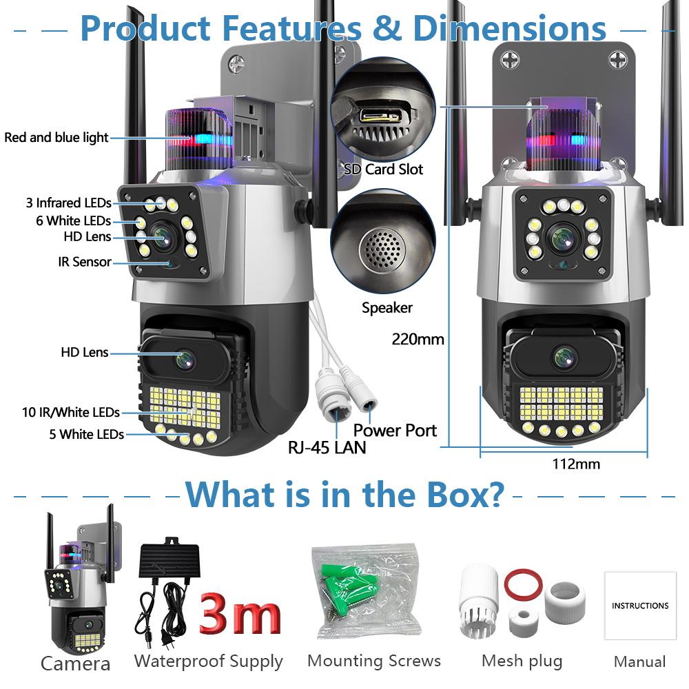 LS VISION IP-камера EU 8MP 4K, уличная Wi-Fi PTZ, двойной объектив, двойной экран, автоматическое отслеживание, водонепроницаемая система видеонаблюдения, полицейская световая сигнализация, CCTV