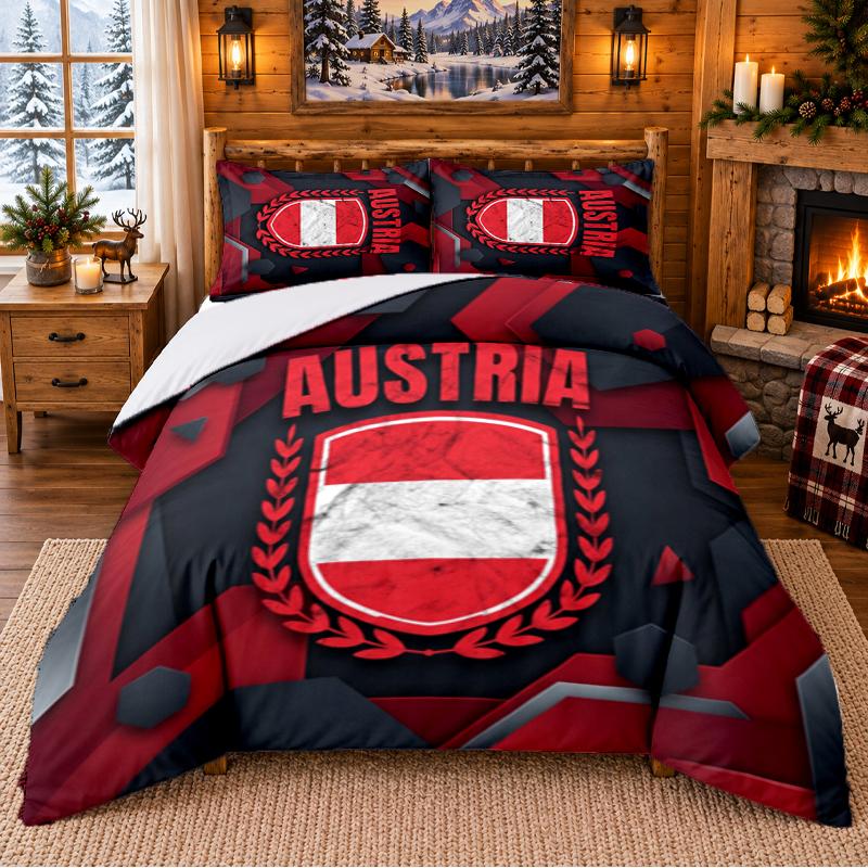 Printed 3Pcs Bedding Set Austria Football Pattern Bed Sheet Pillowcase For Bedroom Decor