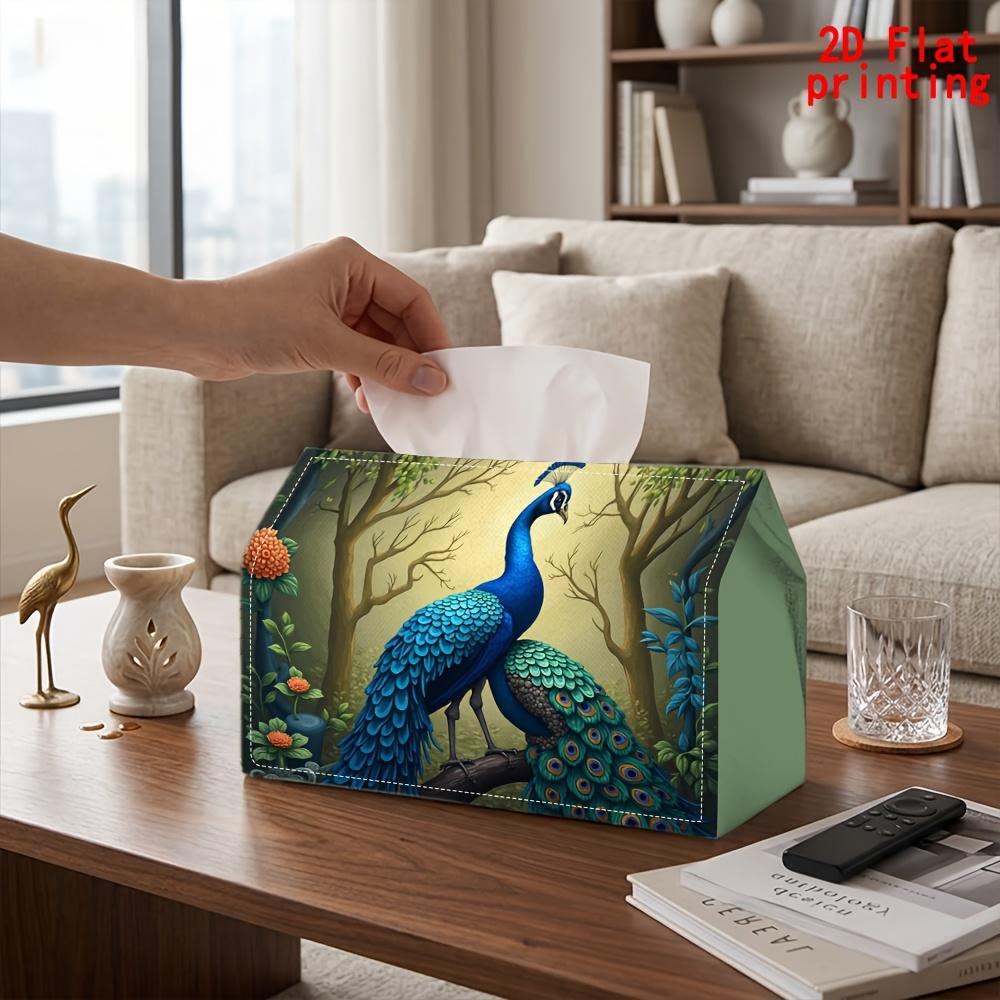 1pc Peacock Forest Tissue Box with Peacock Suitable for Kitchen, Living Room, Car & Office - Compact Reusable Napkin Dispenser Holder, Decorative Tabl