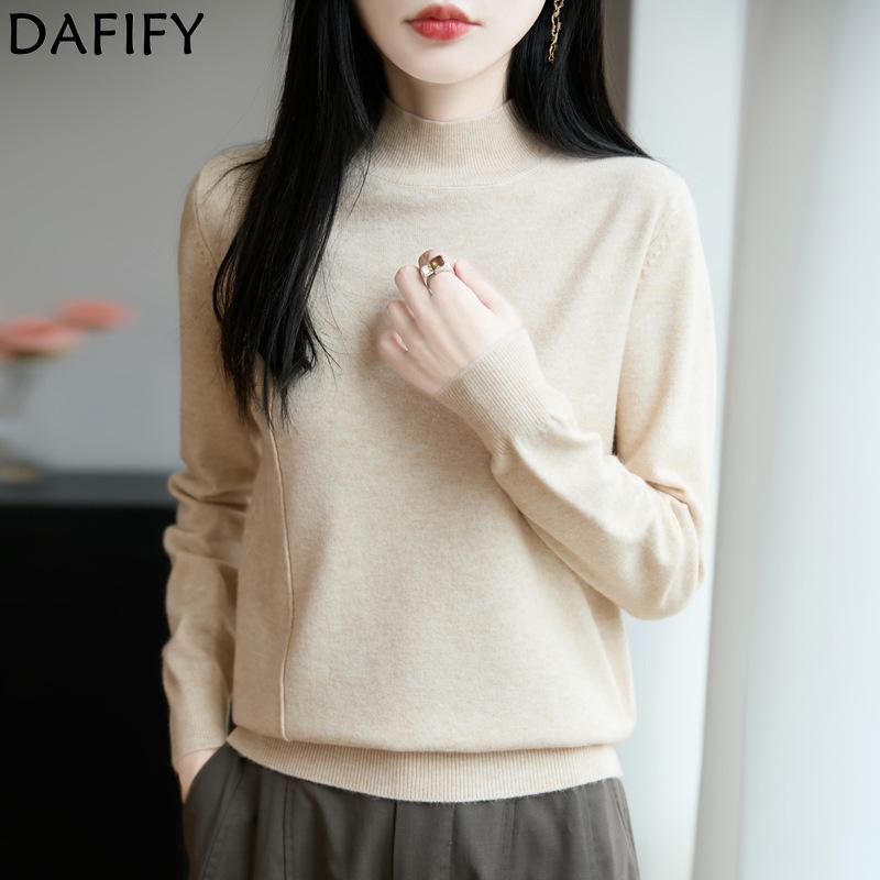 DAFIFY Women's Fashion Casual Fall Winter Solid Color Print Long Sleeve Half Turtleneck Sweaters