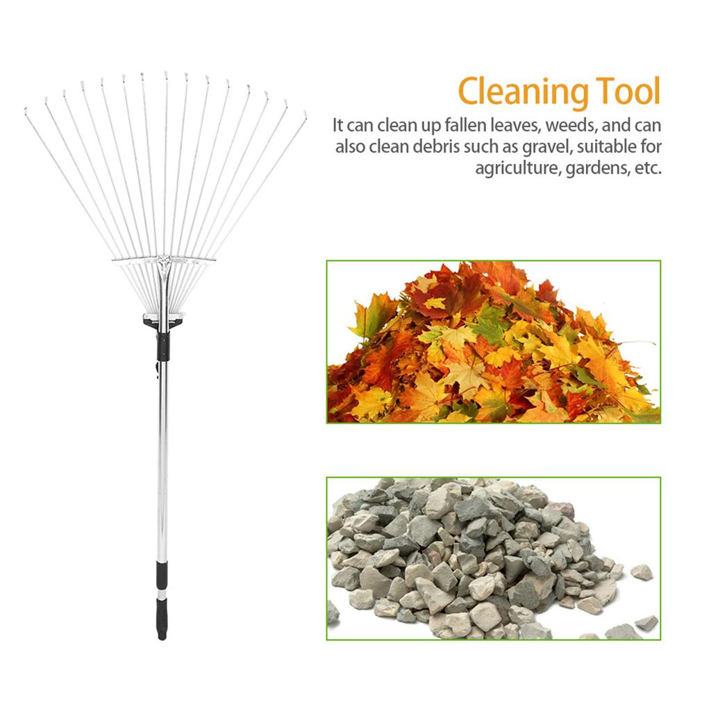 Garden Telescopic Rake Adjustable Folding Grass Leaves Rake Garden Cleaning Tool