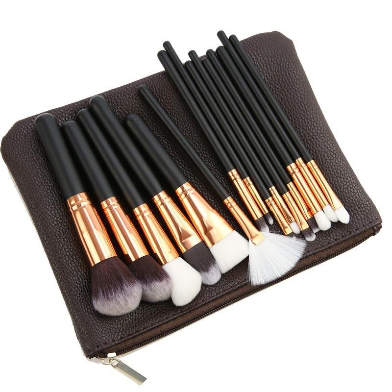 15pcs Makeup Brushes Rosegold Cosmetic Brush Set + Bag Face Eyes Kit