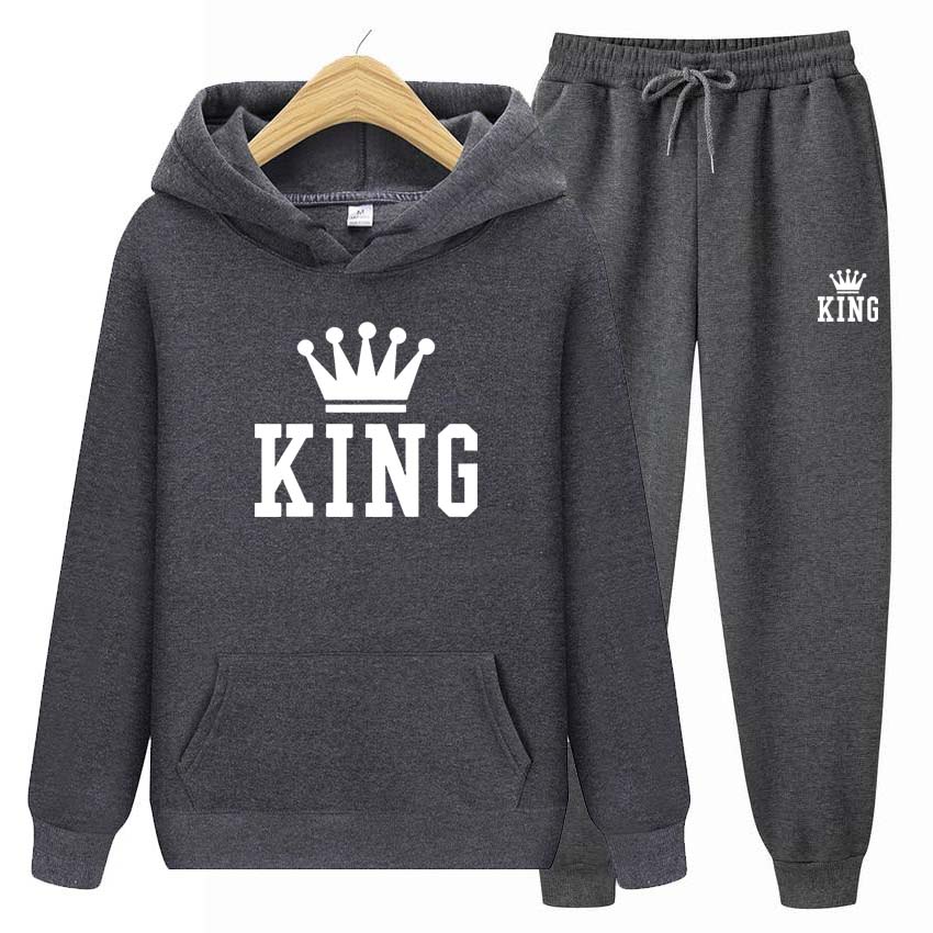 Мужские и женские толстовки с принтом King, спортивные костюмы, штаны для бега, плотная теплая одежда, мужские толстовки + брюки, комплект из двух предметов