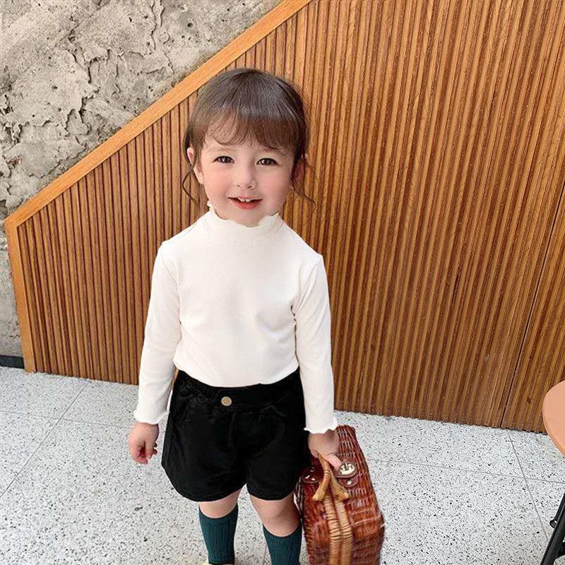 Girls' Korean-Style Autumn/Winter Velvet Turtleneck T-Shirt with Long Sleeves for Babies and Kids