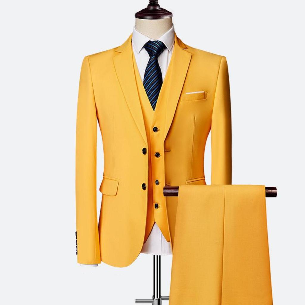 Solid Color Men's Business Casual Suit Spring and Autumn Three-piece Double-button Suit Jacket + Vest + Pants
