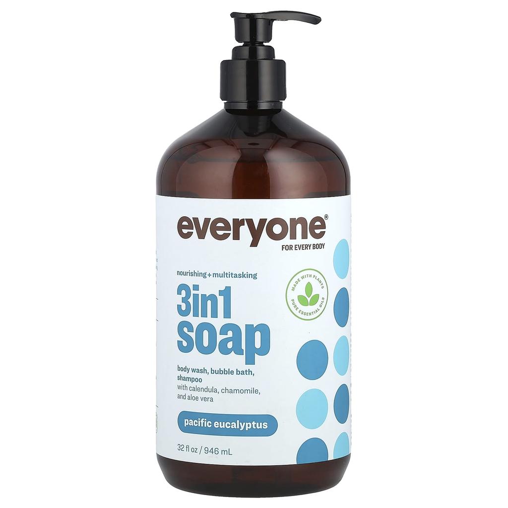 3-in-1 Soap, Body Wash, Bubble Bath, Shampoo, Pacific Eucalyptus, 946 Ml (32 Fl Oz)