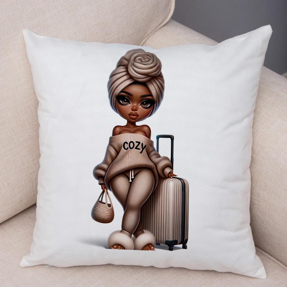 Мода Мультяшная Африканская Девушка Наволочка Мягкая Плюшевая Наволочка для Подушки для Дивана Домашний Декор Милая Черная Женщина Наволочка для Подушки