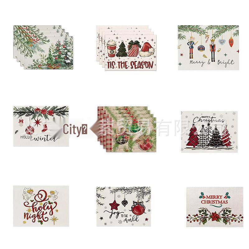 Cross Linen Christmas Placemat - Waterproof, Heat-Insulating Dining Table Decor