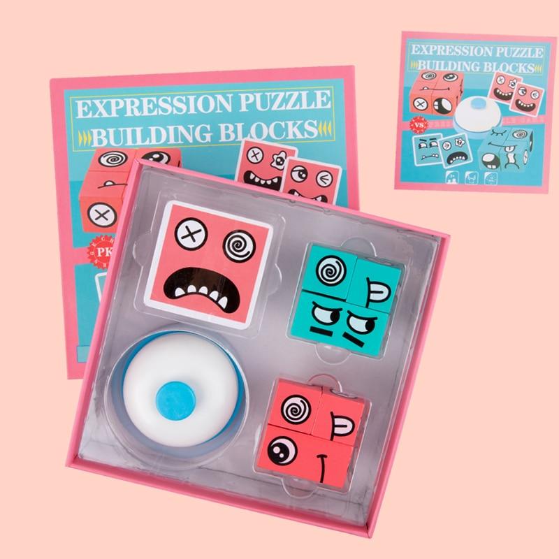 Silentkid Children's Toy Building Blocks Educational Interactive Games Wooden Toy Kids Puzzle Face Changing Cube Montessori Toys Children's Gifts