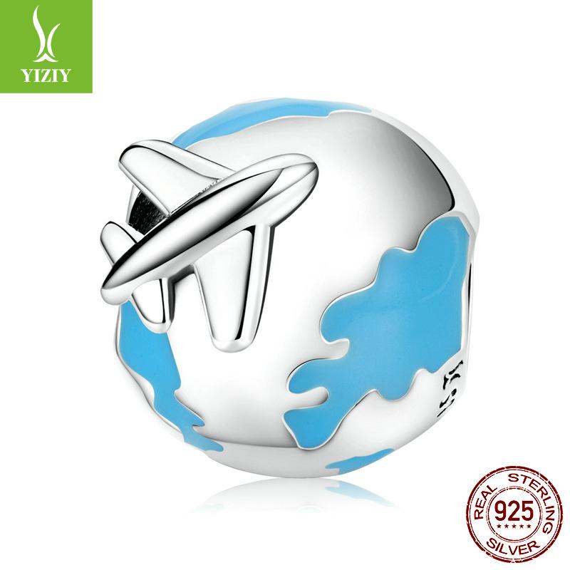 Global Travel Plane S925 Silver Beads, Creative Blue Earth Diy Beaded Accessories Scc2026