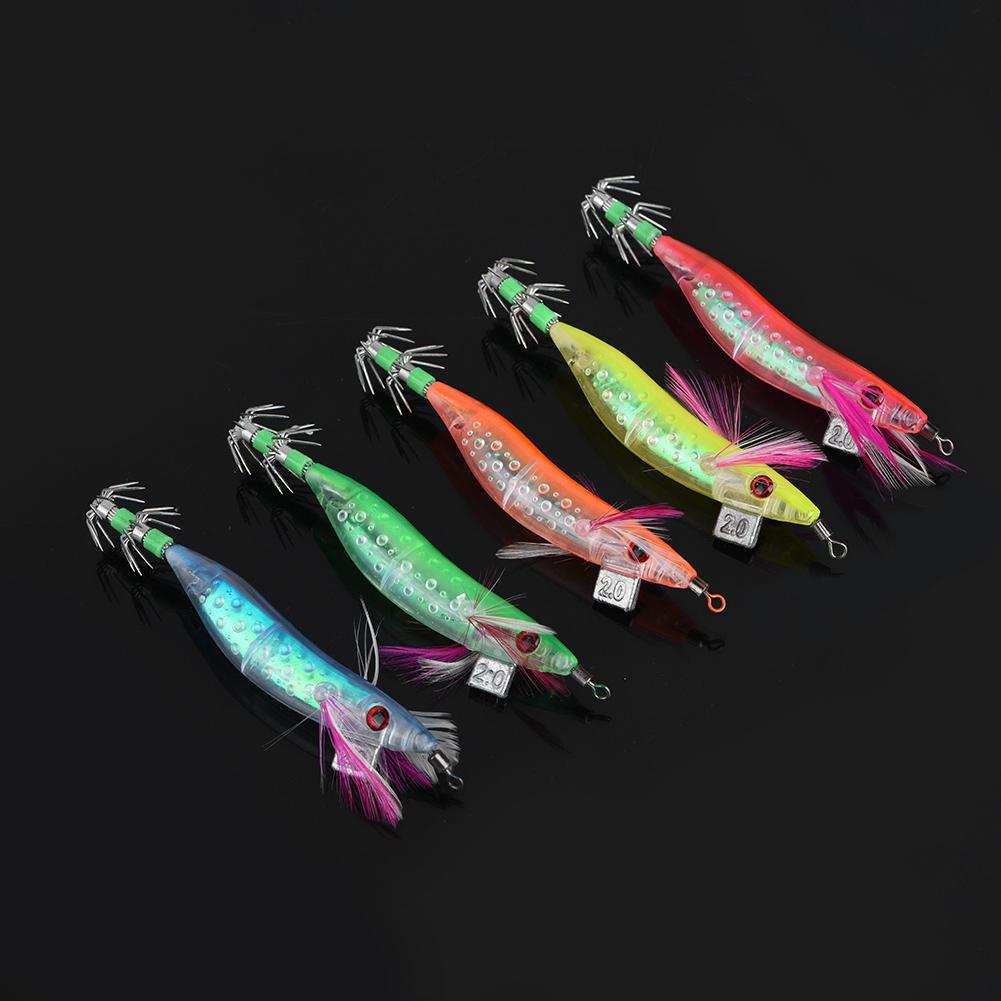 5PCs Artificial Simulation Luminous Fish Squid Jigs Hard Fishing Lures Shrimp Baits Hook