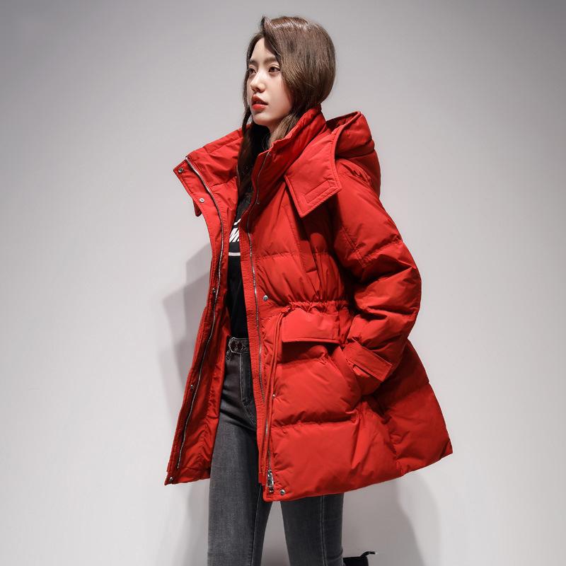 Пуховик женский на липучке, средней и длинной длины, повседневный, с тонкой белой талией