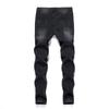 Men Jeans Solid Color Ripped Holes Frayed Gradient Washed Trousers