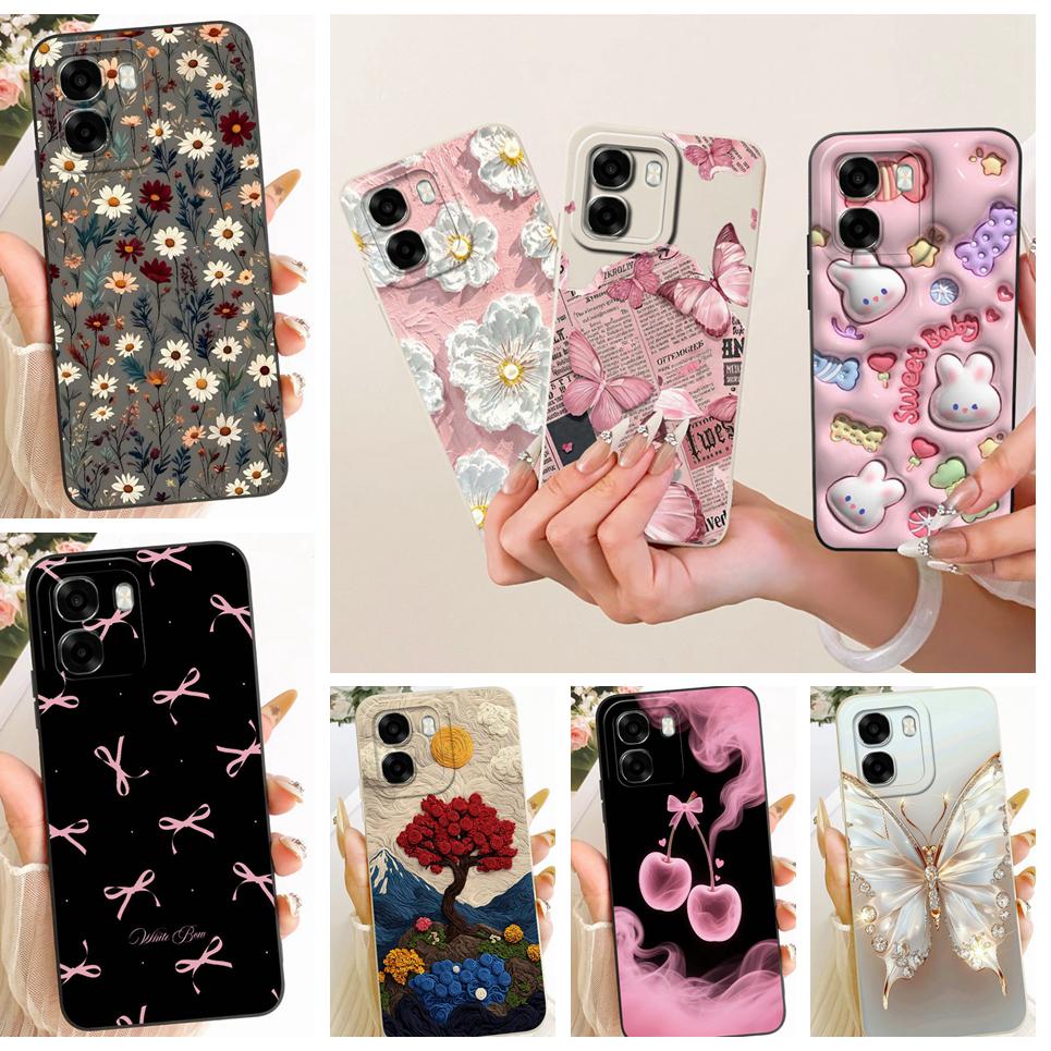 Liquid Silicone Back Cover For Oppo A6t Pro 4G 5G CPH2847 CPH2849 Phone Case Luxury Girly Flower Butterfly Bow Painting Casing