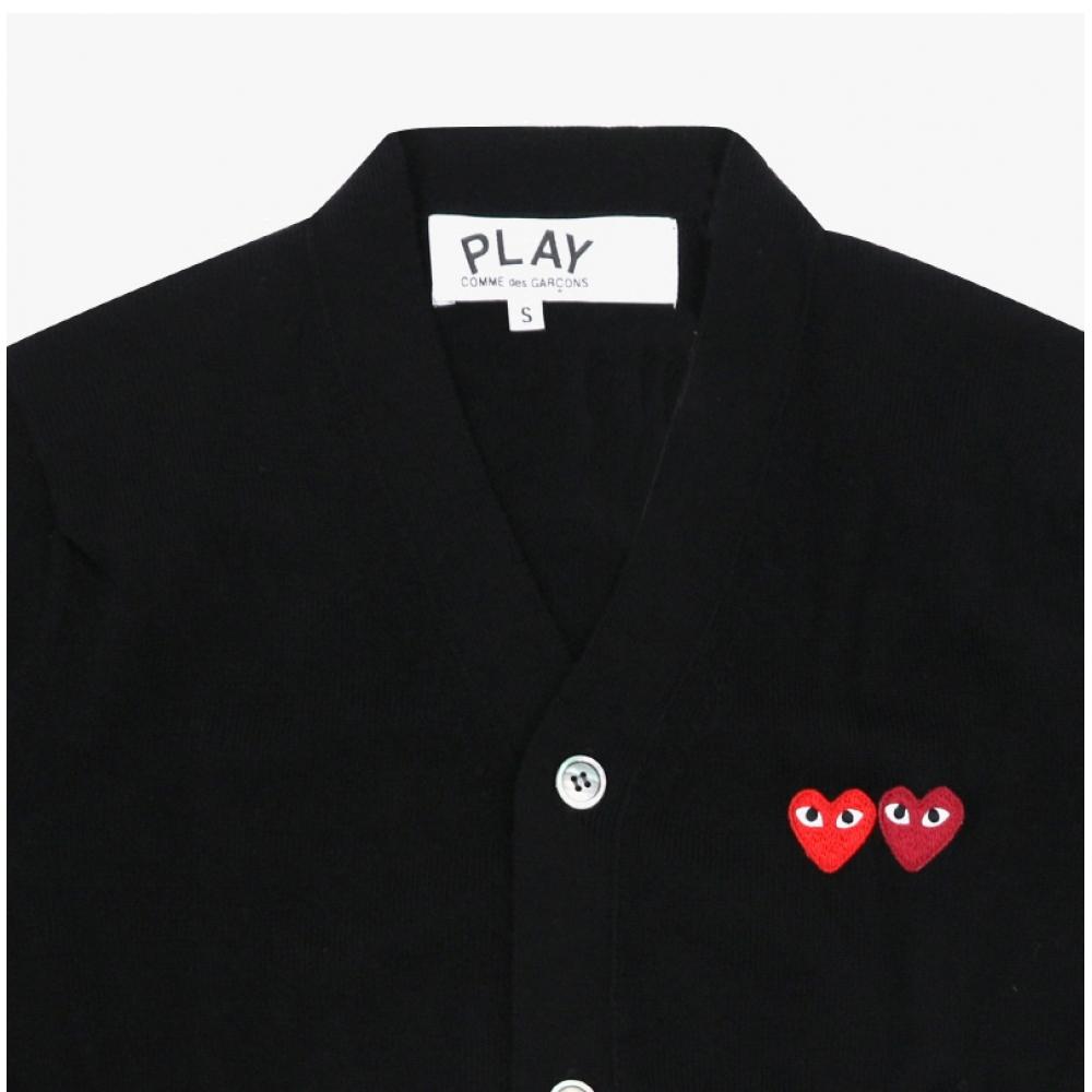 Comme Des Gar Ons Play Double Red Heart Wappen V Neck Cardigan Ax N058 051
