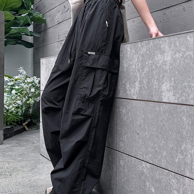 Брюки-карго для девочек, летние, тонкие, свободные, широкие, длинные брюки, модные, для учеников младших классов средней школы, повседневные