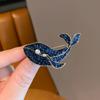 Blue Diamond Whale Brooch: Elegant Autumn Pearl Animal Pin for Women