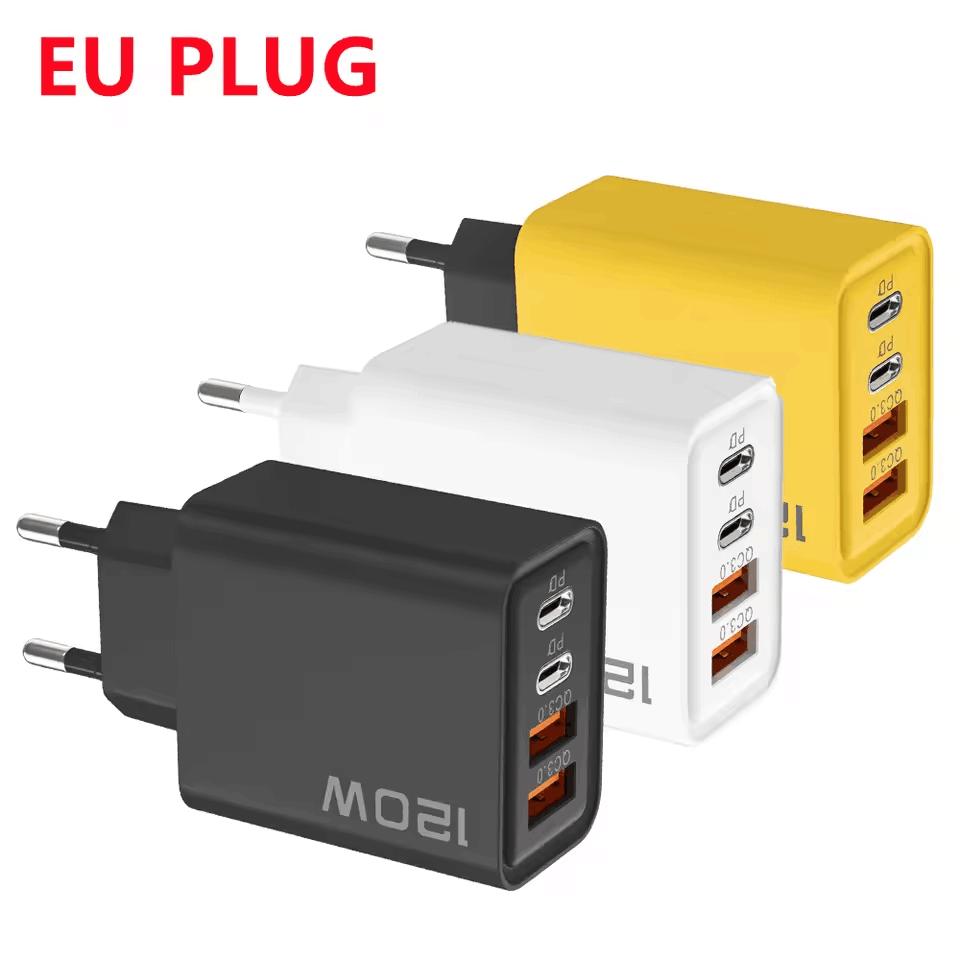 4-портовое USB PD зарядное устройство 120 Вт Type C Быстрая зарядка Адаптер для зарядки мобильного телефона Для iPhone Samsung Xiaomi EU/US/UK Штекер Настенное зарядное устройство