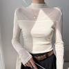 Half High Neck Autumn and Winter Plus Velvet Mesh Top Women's Long Sleeved Lace Inner Bottom Shirt Slim Fit T-shirt