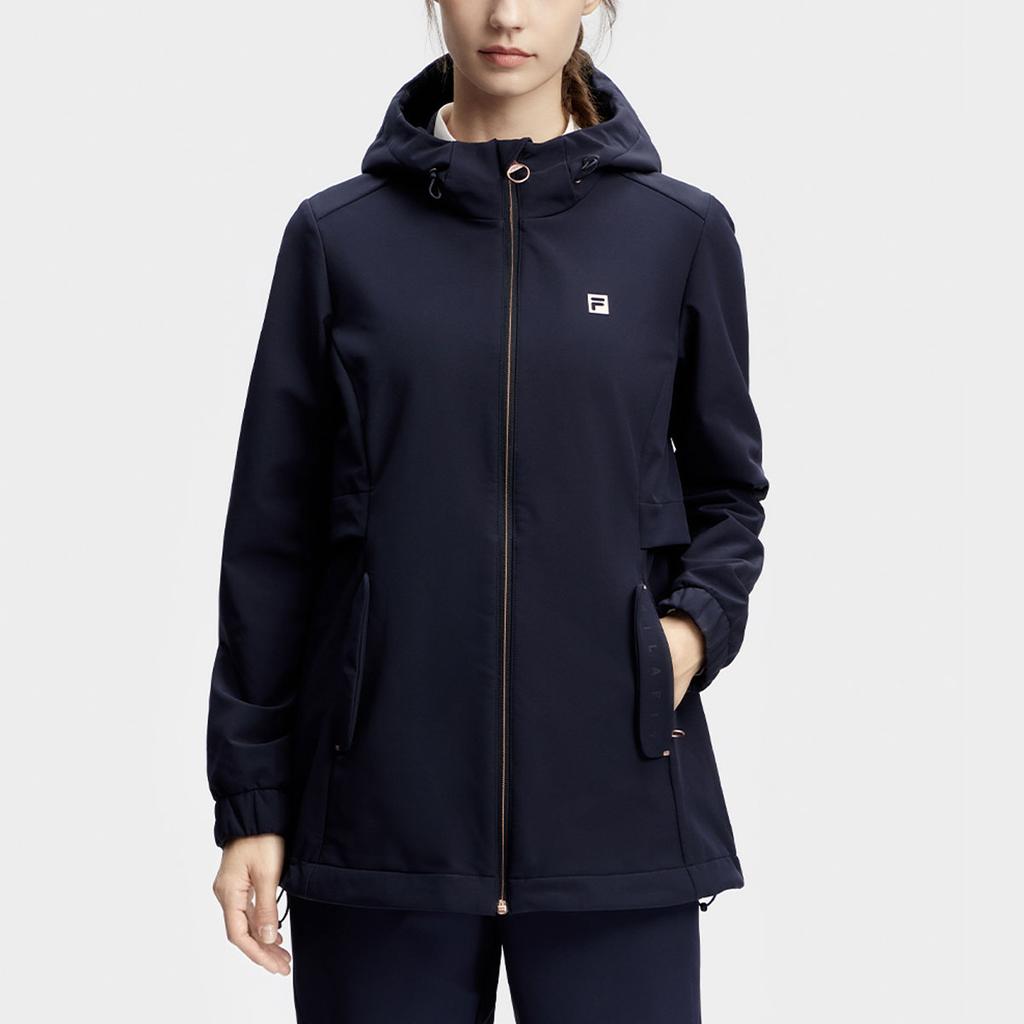 Fila Однотонная тканая спортивная куртка с капюшоном и логотипом для женщин, куртки, темно-синий, A11W411703F-NV