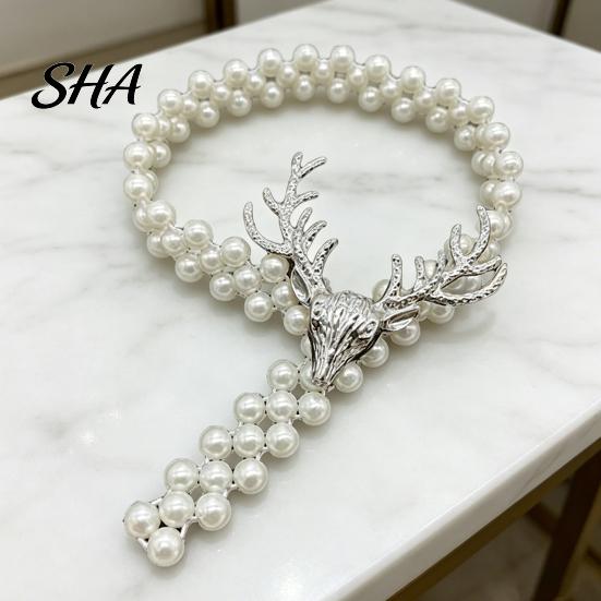 Stretchable Curtain Tiebacks Deer Head Tieback, Faux Pearl Beaded Stretch Holder, for Drapes Adjustable Holdback Bedroom Living Room Window Door Gauze
