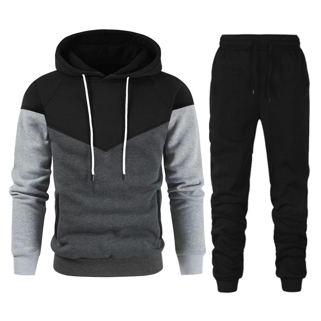 Black Autumn 2025 New Sportswear Tracksuits Men's Casual Plushed Warm Hoodie Set Color Matching Brand 2 Piece Male Outfit