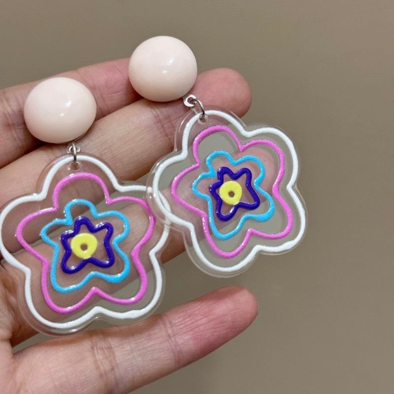 Прекрасные акриловые серьги-клипсы с цветами для женщин, богемные корейские большие геометрические круглые квадратные длинные свисающие серьги-клипсы, ювелирные изделия