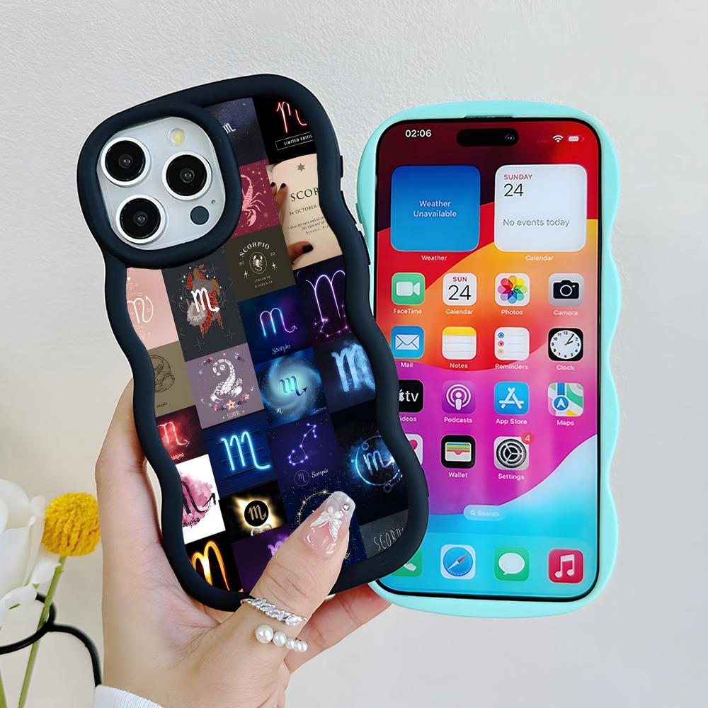 Чехол для телефона со знаком зодиака Скорпион для iPhone 17 16 15 14 13 12 11 Air Pro Max Plus Черный Мягкий ТПУ Покрытие с волнистым краем