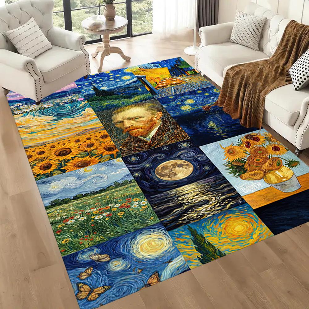 Sunflowers Under Swirling Sky Square rugs are a great choice for living rooms, bedrooms, home décor, and as gifts