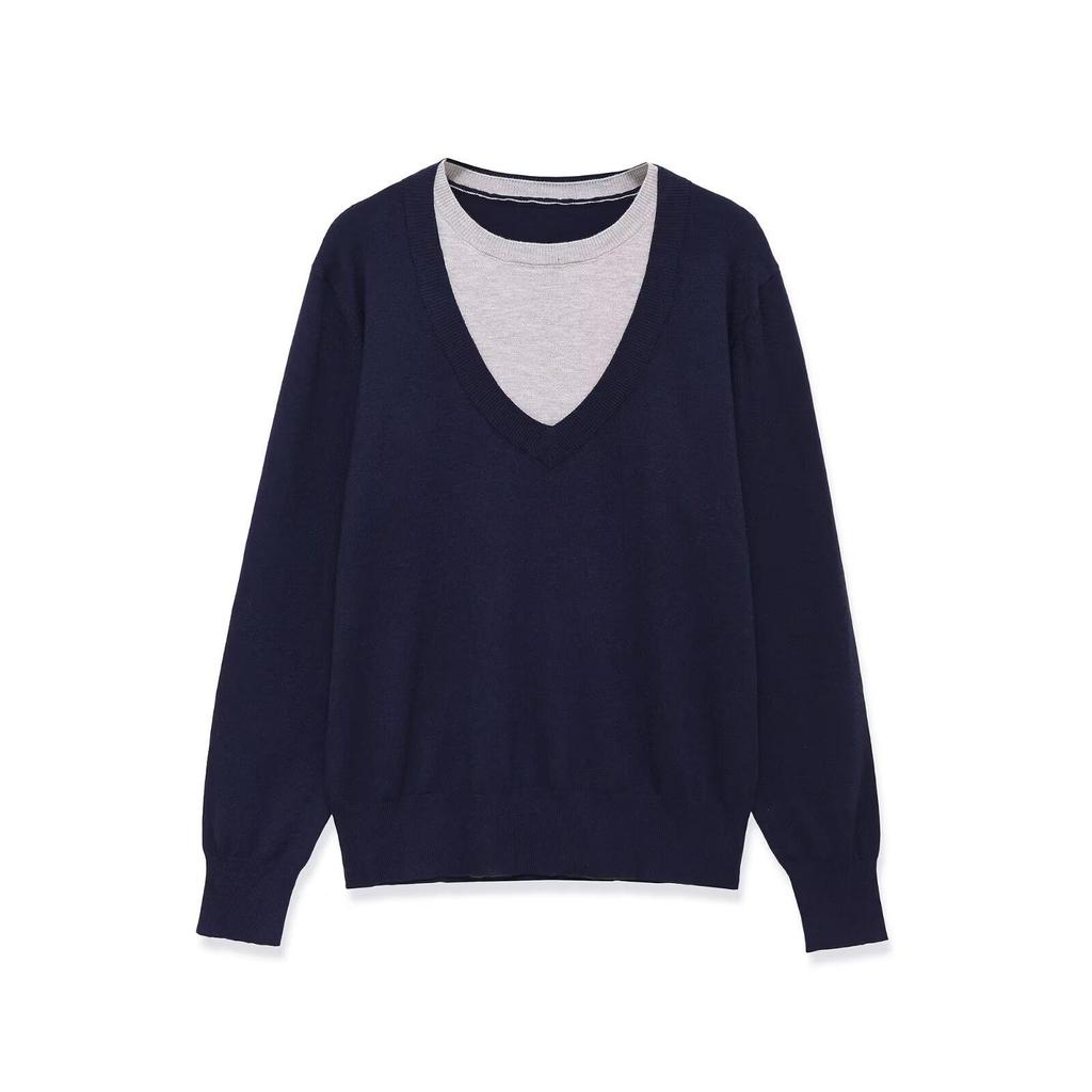 Spring 2026 European & American Style Women's Long Sleeve Round Neck Patchwork Knitwear