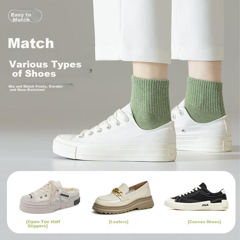 Women's 6-Pair Cotton Odor-Resistant Mid-Calf Socks Sweat-Absorbing Breathable Comfortable Solid Color Socks