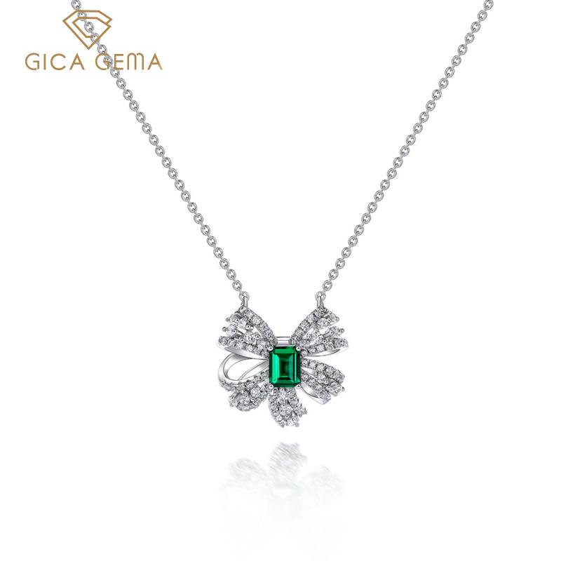 Gica Gema Изумрудные ожерелья с высокоуглеродистыми бриллиантами, стерлинговое серебро 925 пробы, 5*7 мм, кулон, уникальный дизайн, романтические ювелирные украшения, подарки для свадебной вечеринки