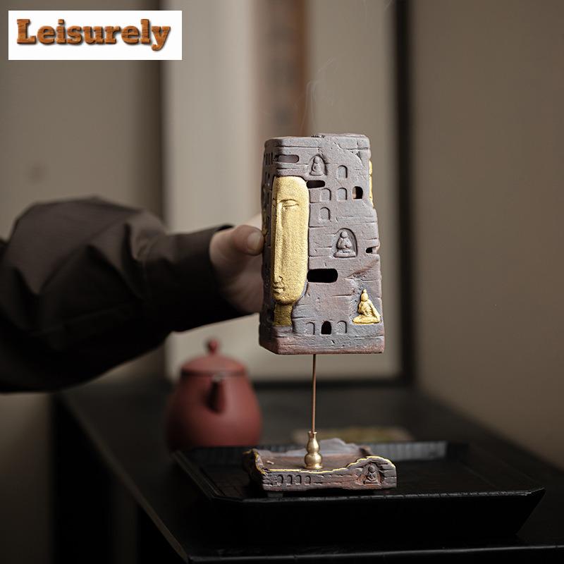 Керамическая подставка для благовоний «Тень Будды Дзен» из старой каменной глины, вставная курильница, держатель, аромалампа, чайная посуда, украшения, подарок