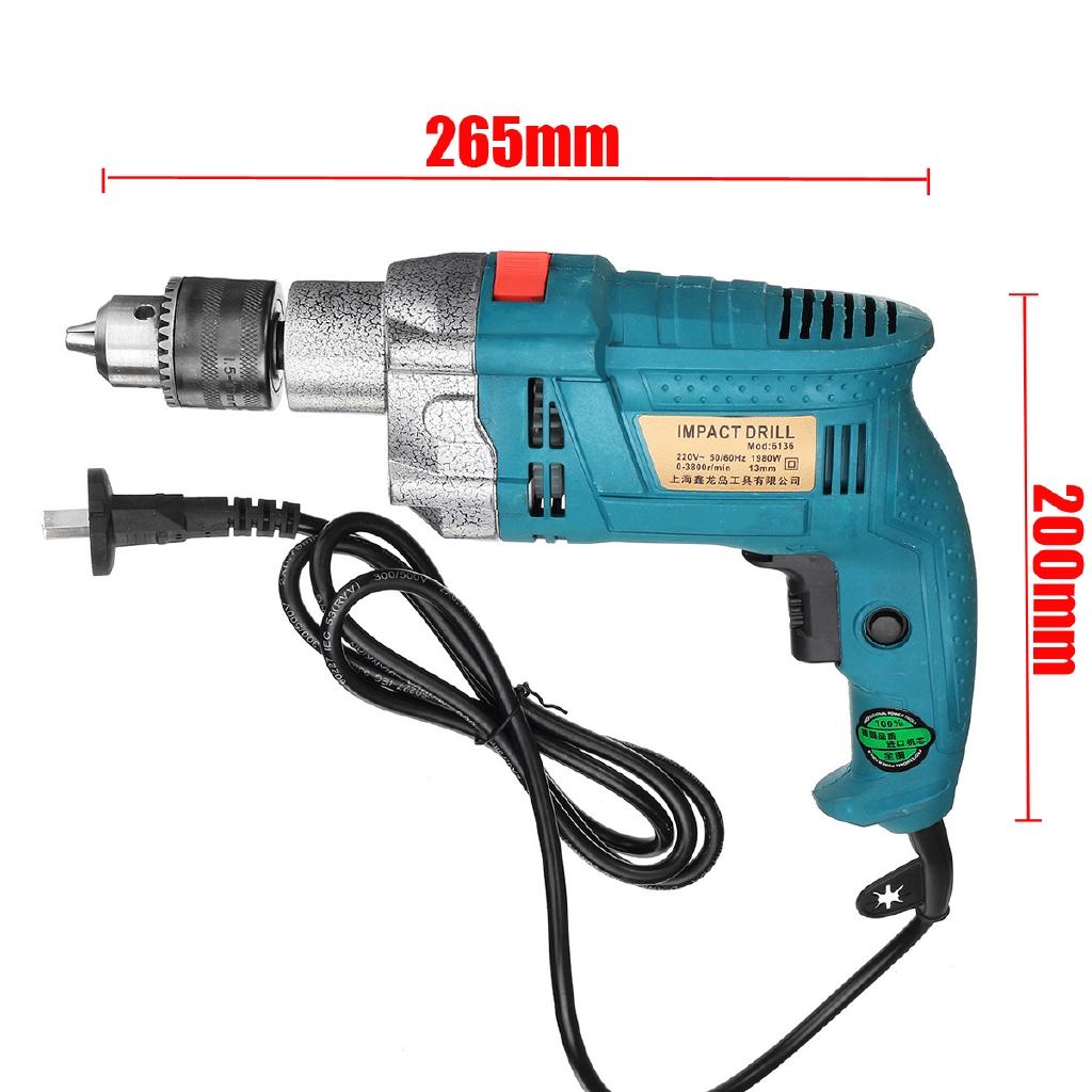 220V 1980W 3800RPM Electric Impact Drill Household Electric Flat Drill Woodworking Power Tools