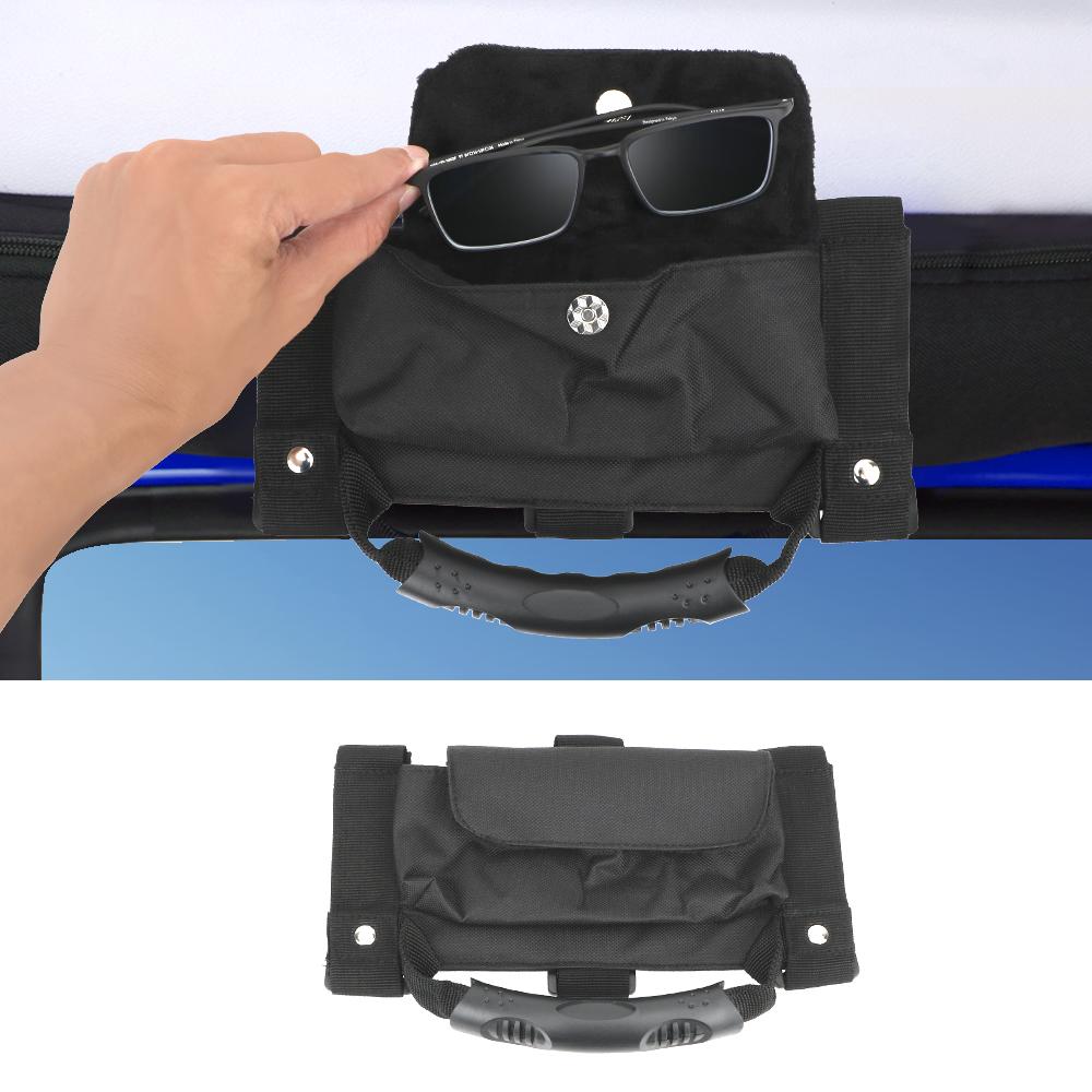 Сумка для хранения автомобильных ручек-поручней, автомобильные аксессуары с держателем для солнцезащитных очков, 1 шт. для Jeep Wrangler CJ TJ JK JL, сумка-подлокотник, черная