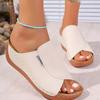Fashion Comfortable Soft Sole Non Slip Mom's Shoes Casual Pu Slip On Sandals Round Toe Medium Wedge Heels Slides Women 2025 Summer