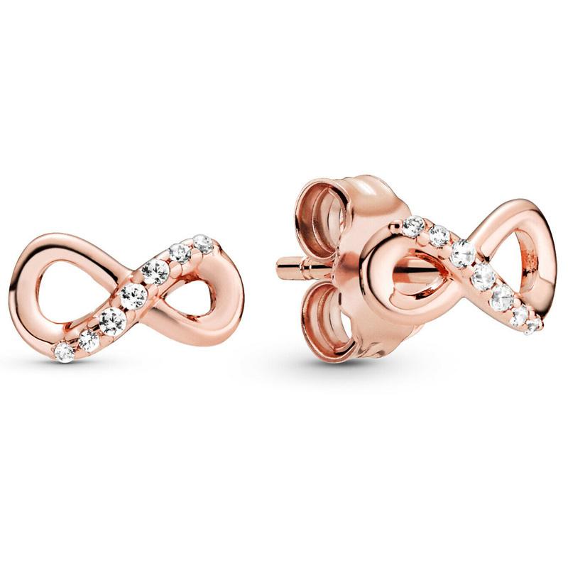 Оригинальные серьги из стерлингового серебра 925 пробы из розового золота с логотипом, полированная корона и сердце, серьги-гвоздики, женские свадебные подарки, модные украшения