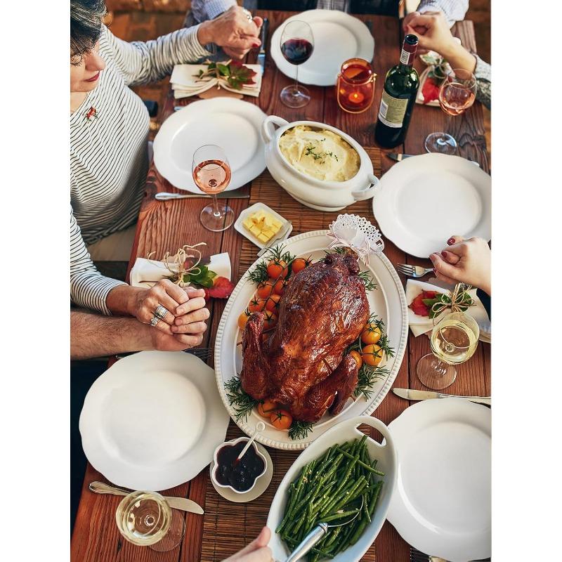 Керамические обеденные тарелки, 10,6-дюймовые фарфоровые фестончатые тарелки, набор из 6 сервировочных блюд цвета «кремовый» для домашней кухни, микроволновая печь