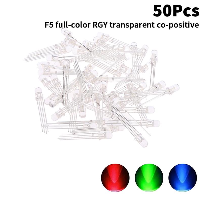 50 ШТ 5 мм Полноцветный Светодиод RGB Красный/Зеленый/Синий Общий Катод/Анод Четырехногий Прозрачный Яркий Цветной Свет 5 мм Диод Цветной