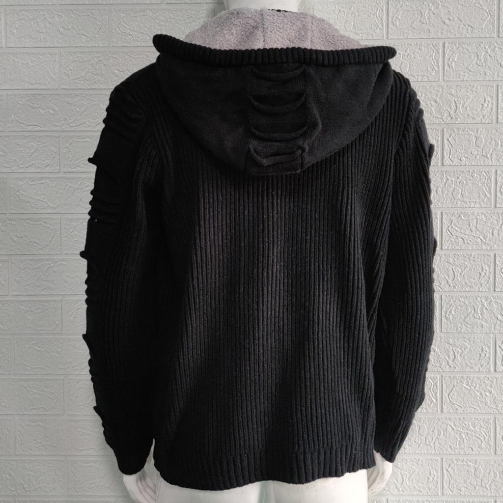 Мужской однотонный свитер на пуговицах, мужской вязаный кардиган с капюшоном и флисовой подкладкой