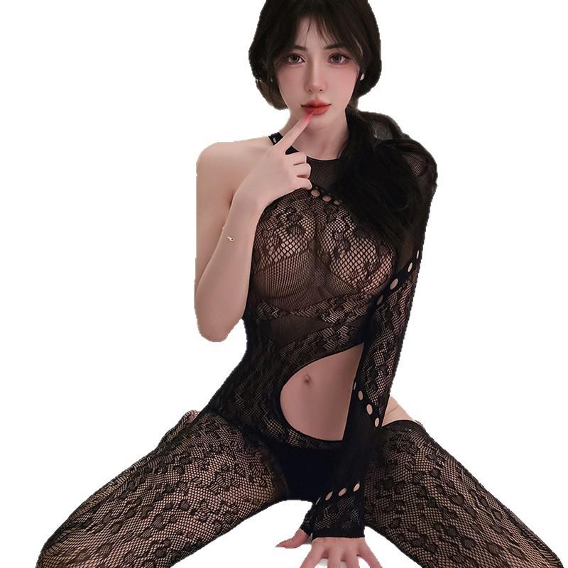Sexy underwear, sexy stockings, jacquard hollowed-out mesh, passion seduction uniform female qqny4